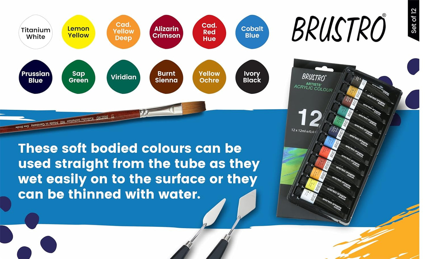 BRUSTRO Artist's Acrylic Paint Colour Set, 12ml