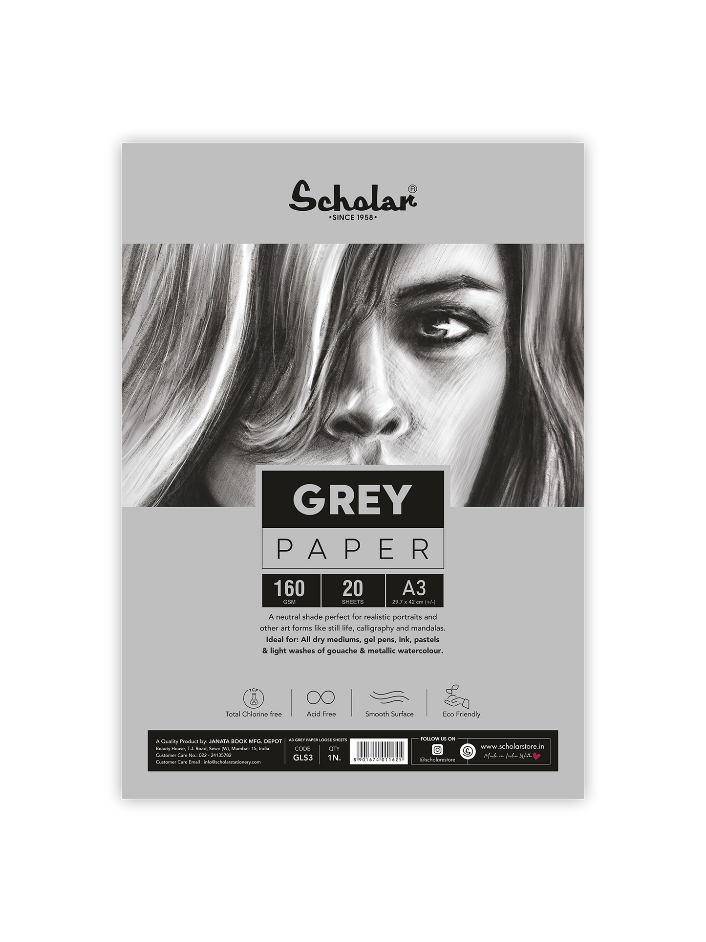 Scholar Grey Toned Paper, 160gsm