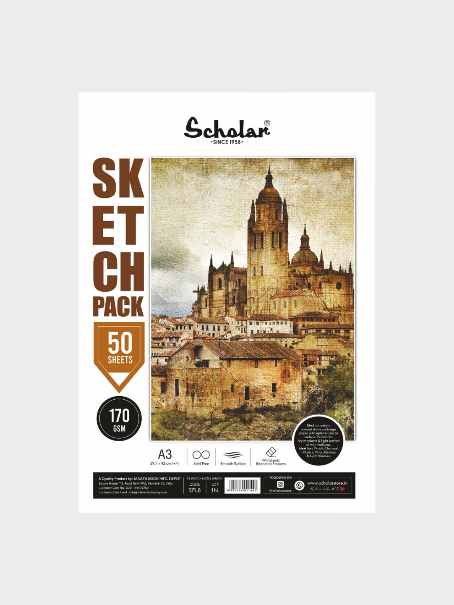 Scholar Sketch Pack Cartridge Paper, 170gsm