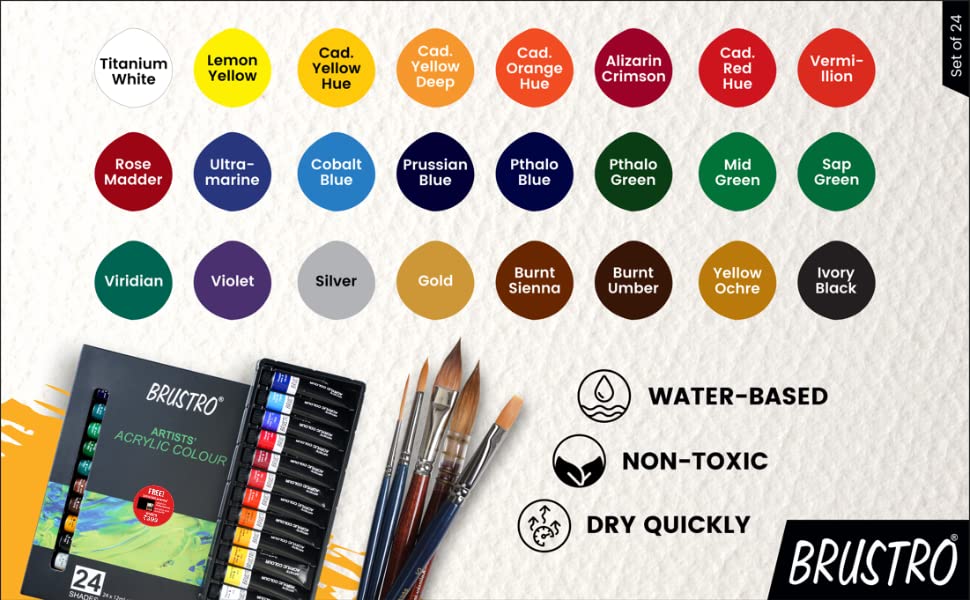 BRUSTRO Artist's Acrylic Paint Colour Set, 12ml