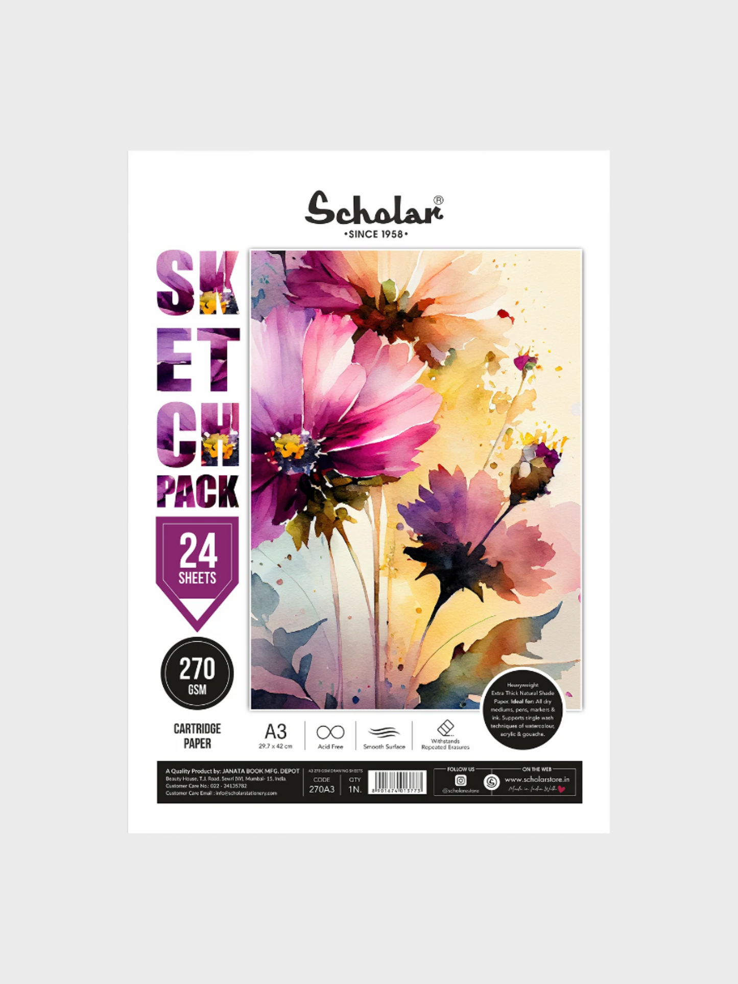 Scholar Skech Pack Cartridge Paper, 270gsm