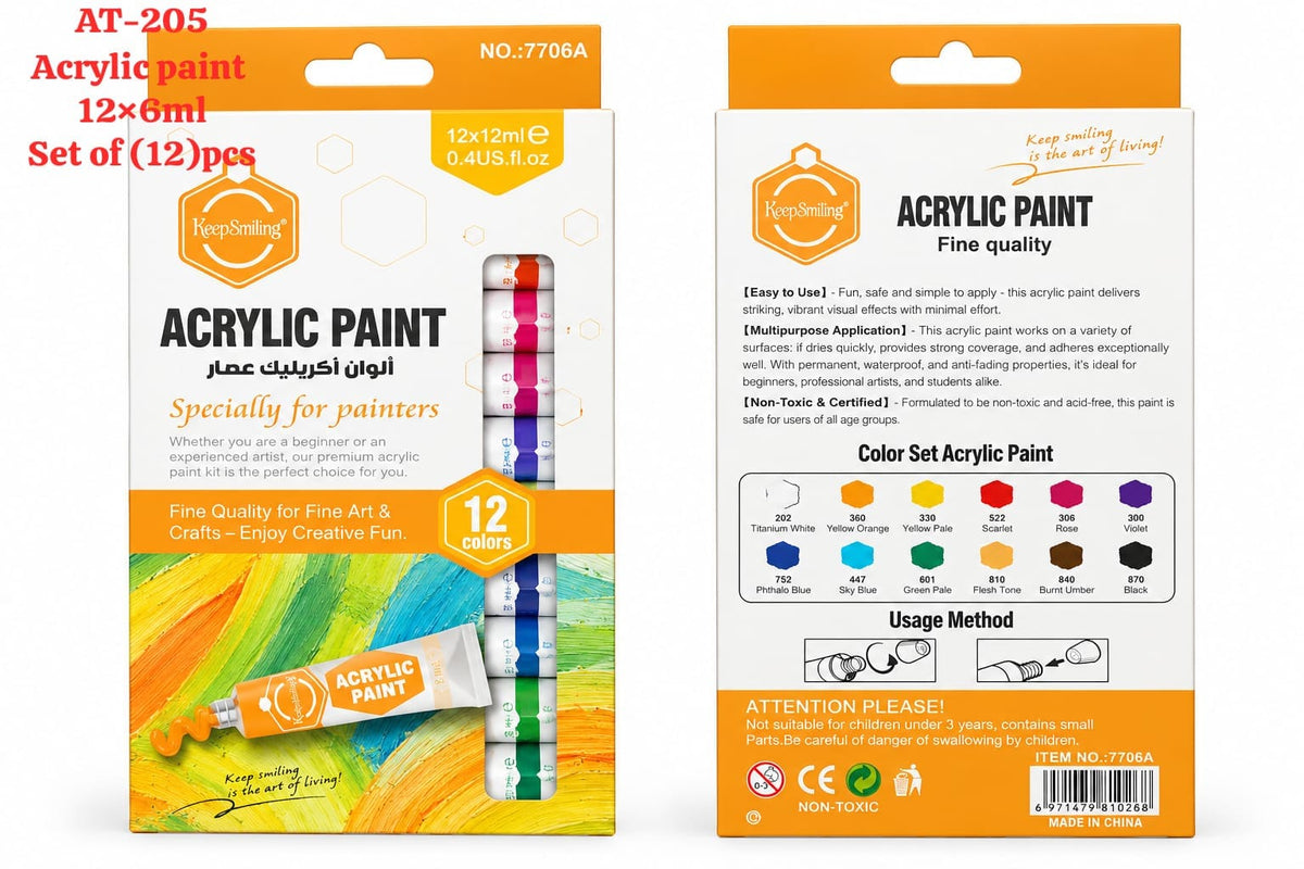 Keep Smiling Tube Acrylic Colours, 6ml - 12 Shades