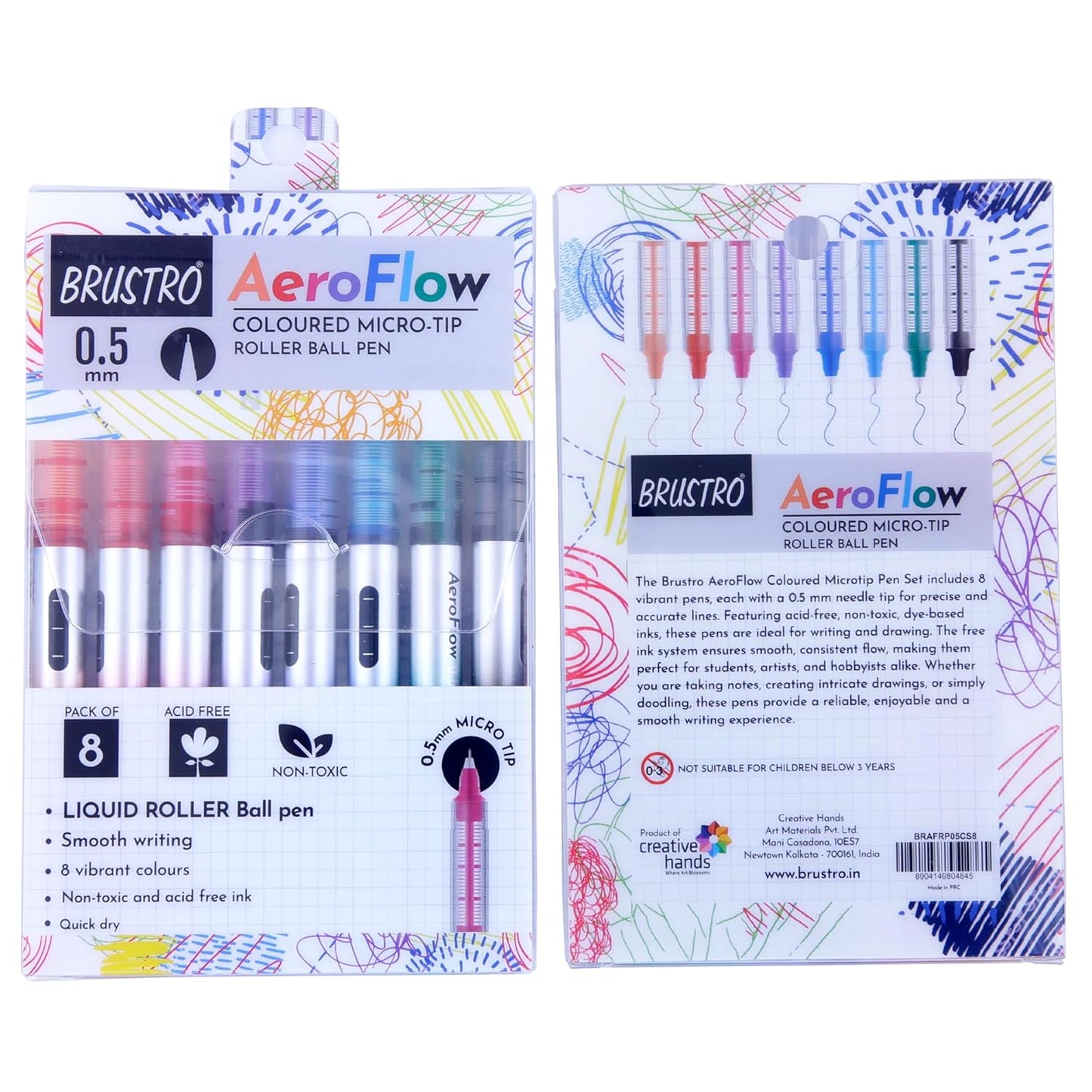 BRUSTRO AeroFlow Coloured Micro-tip Roller Ball Pen Set