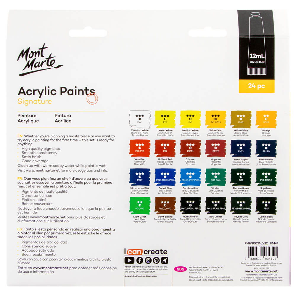 Mont Marte Acrylic Paints 24 x 12ml