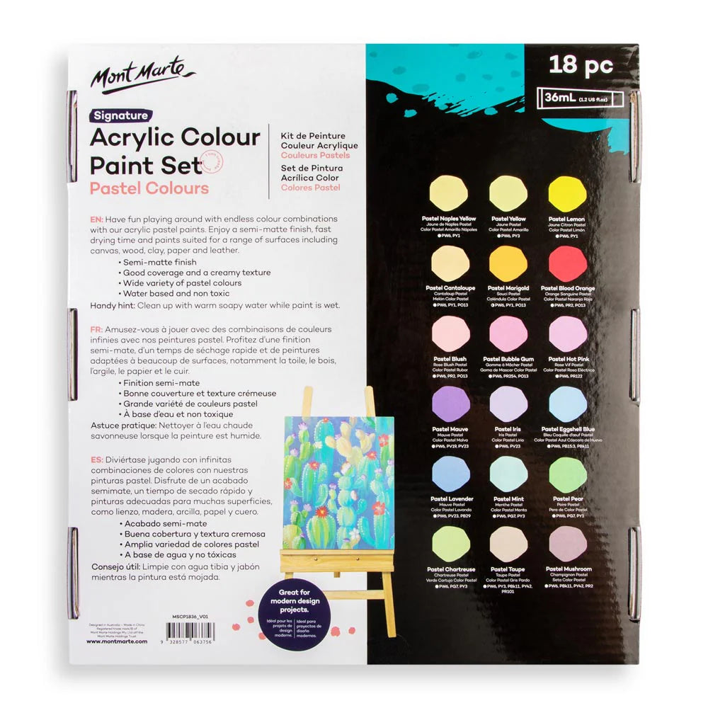 Mont Marte Acrylic Colour Pastel Paint Set 18 X 36ml