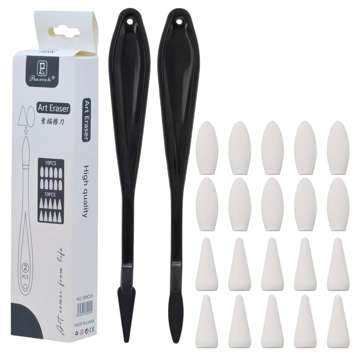 Art Eraser Kit with 2 Precision Eraser Holders, 20 Replaceable Eraser Tips for Pencil Sketching
