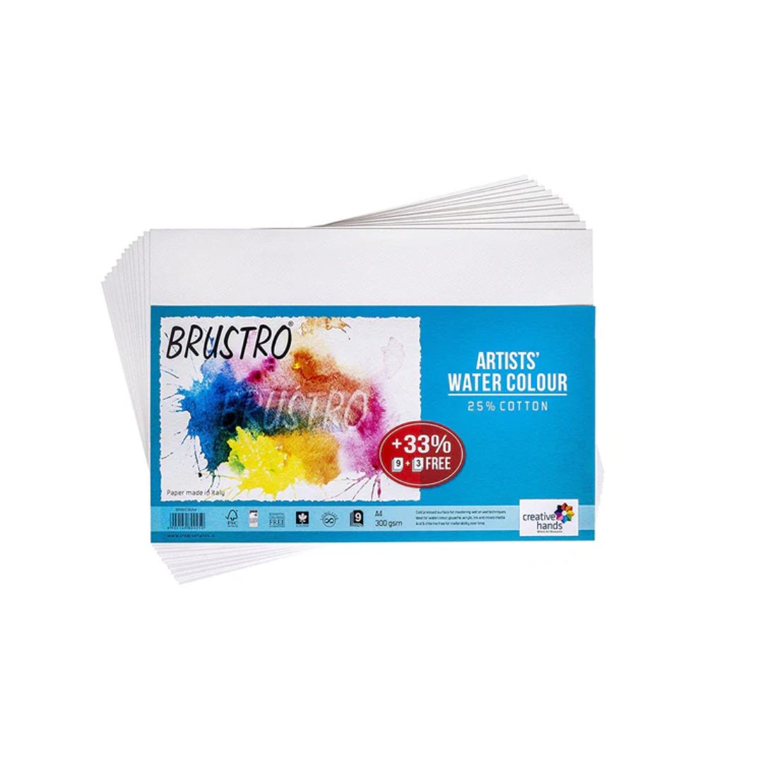 BRUSTRO Artists Watercolour Paper | 300 GSM, 25% Cotton, Cold Pressed