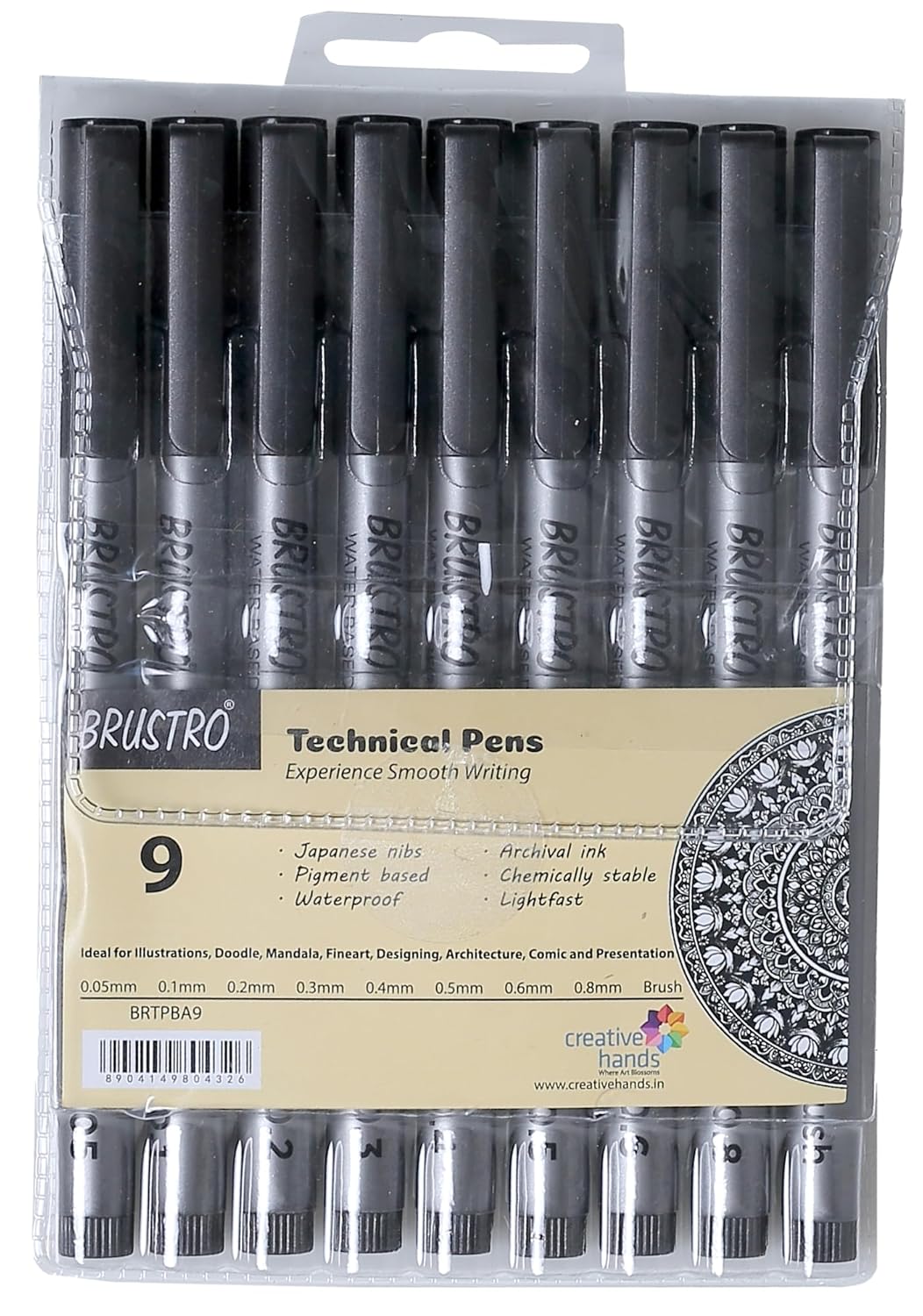 BRUSTRO Technical Pens Black Set of 9