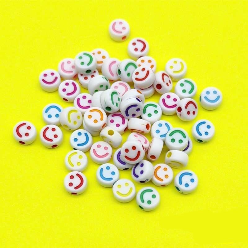 Bracelet Beads Smiley Colourful White 500g