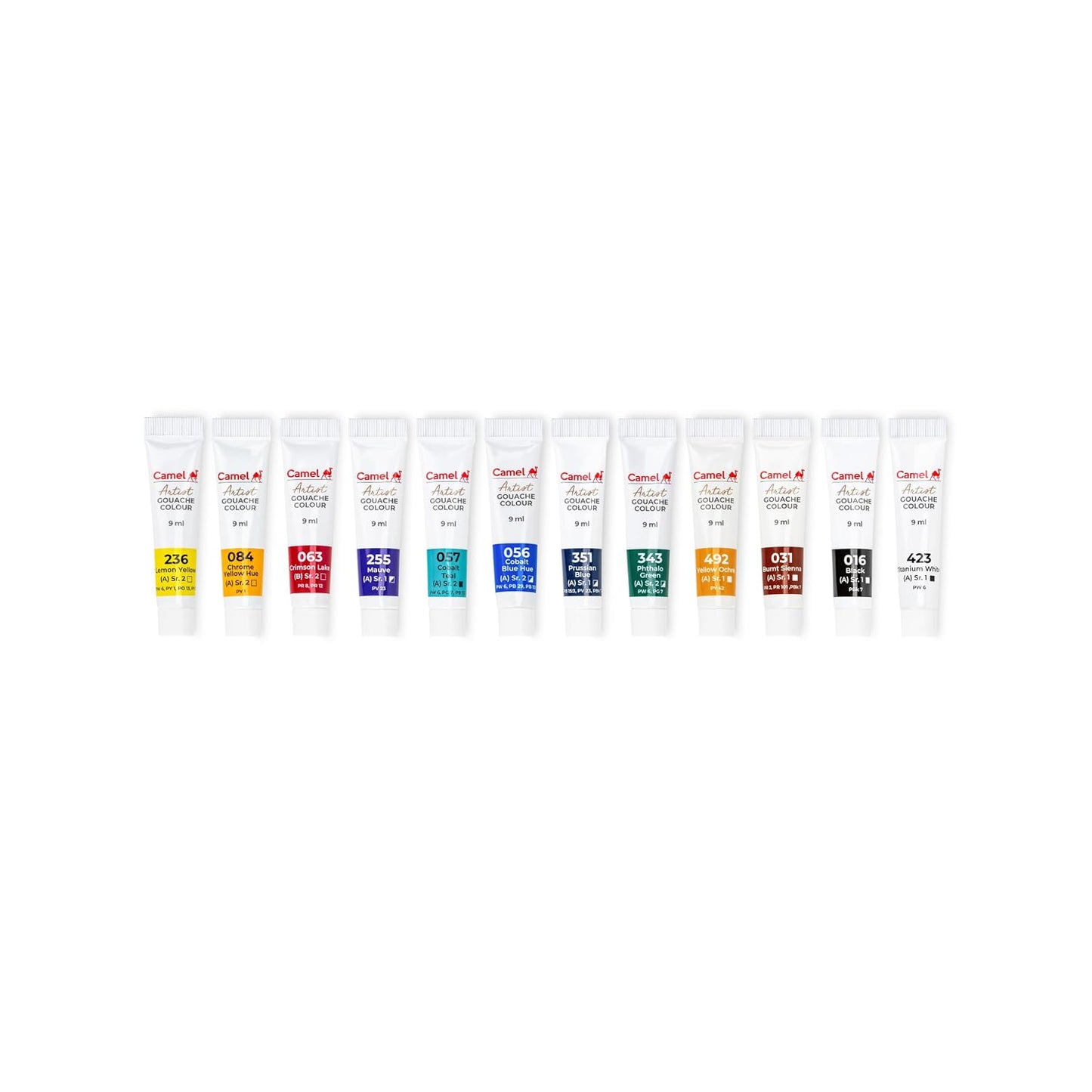 Camel Artist Gouache Colours Assorted Pack of 12 Shades, 9ml Each
