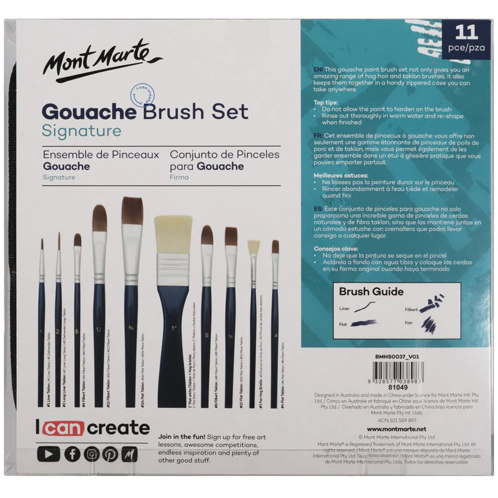 Mont Marte Brush Set in 11Pc - Gouache