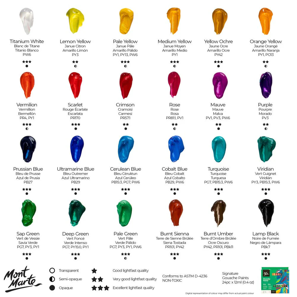 Mont Marte Gouache Paints Set 24pc X 12ml
