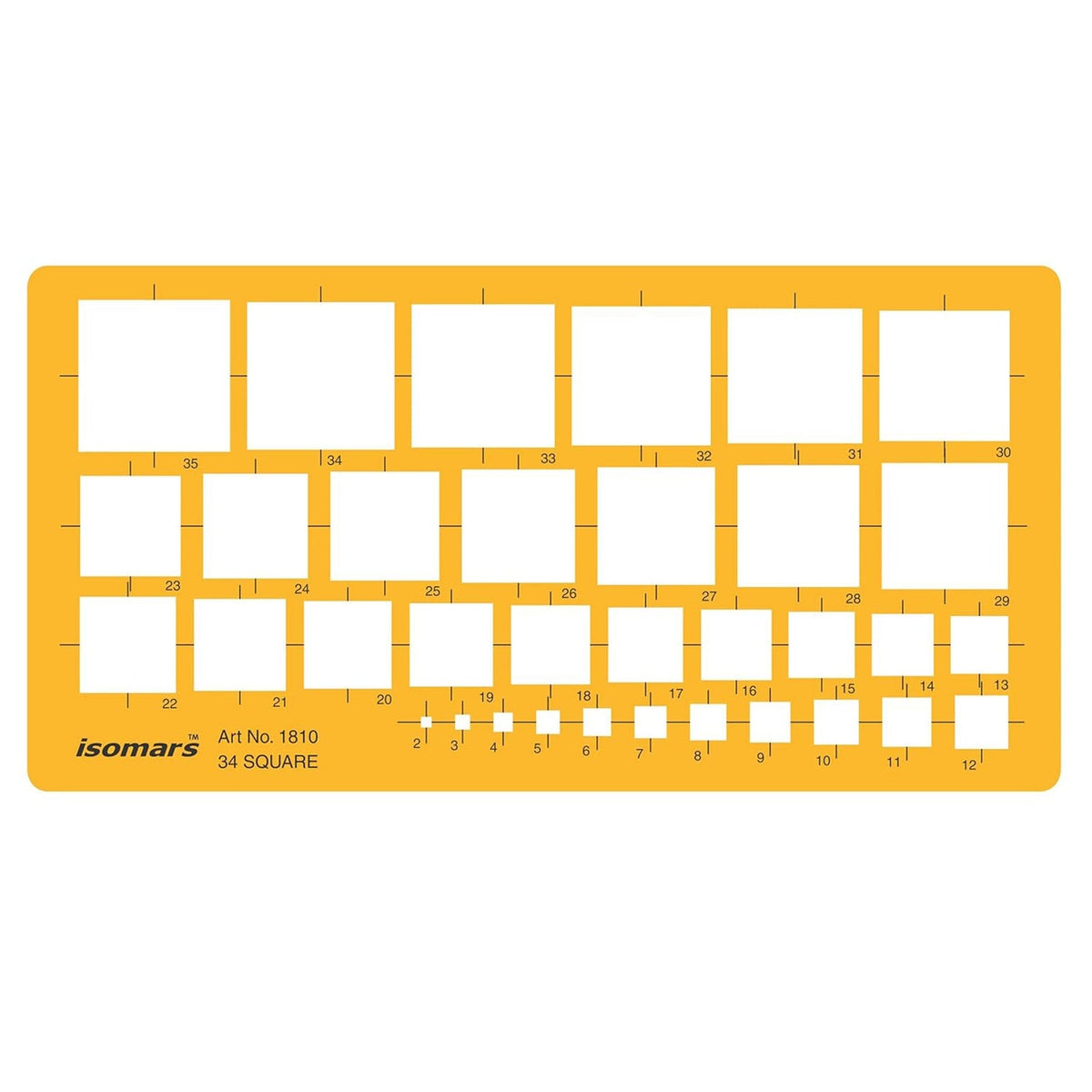 Isomars Square Template Drawing Stencil | Precision Geometric Square Drafting Template with 34 Square Sizes