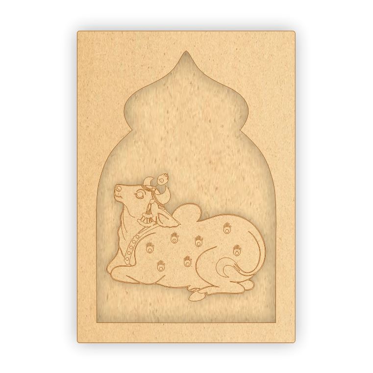 MDF Jharokha Plaque - Pichwai Cow Left Facing
