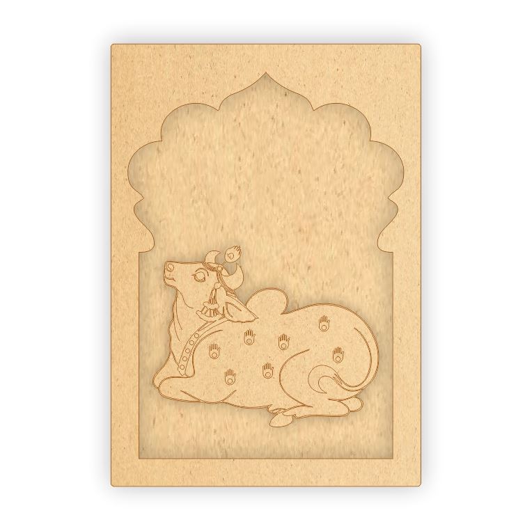 MDF Jharokha Plaque - Pichwai Cow Left Facing