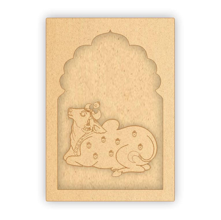 MDF Jharokha Plaque - Pichwai Cow Left Facing
