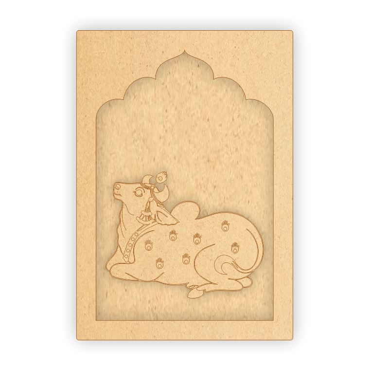 MDF Jharokha Plaque - Pichwai Cow Left Facing