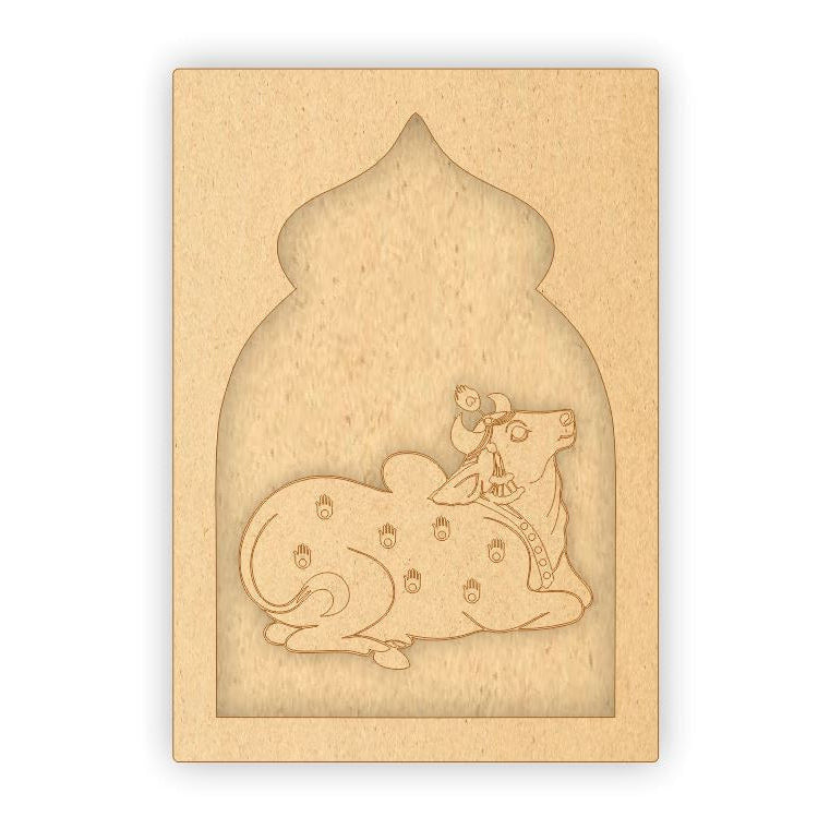 MDF Jharokha Plaque - Pichwai Cow Right Facing