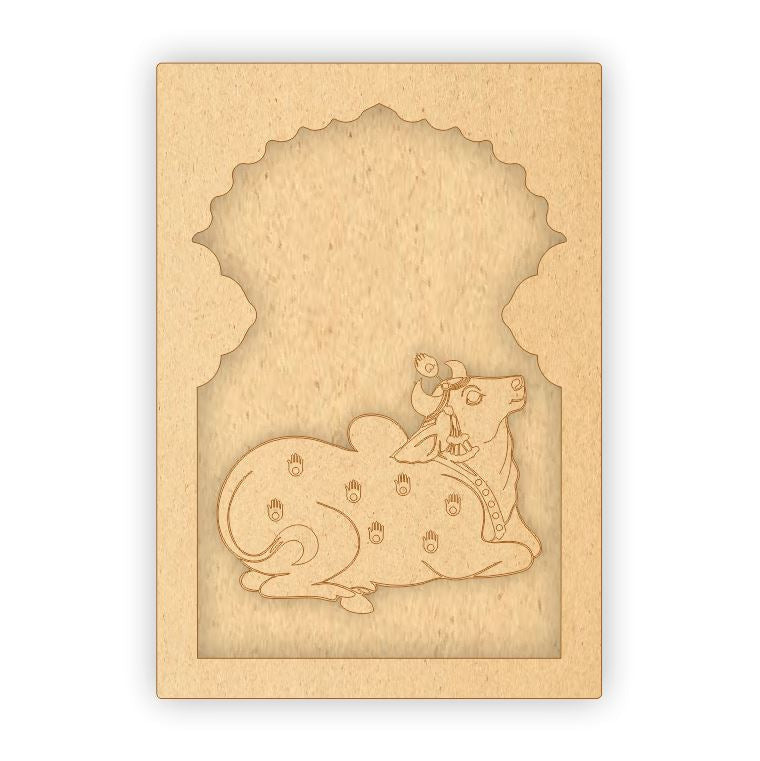 MDF Jharokha Plaque - Pichwai Cow Right Facing