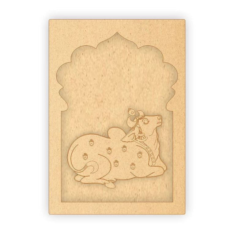 MDF Jharokha Plaque - Pichwai Cow Right Facing