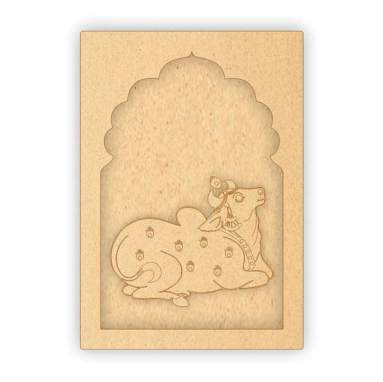 MDF Jharokha Plaque - Pichwai Cow Right Facing