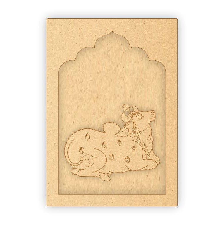 MDF Jharokha Plaque - Pichwai Cow Right Facing