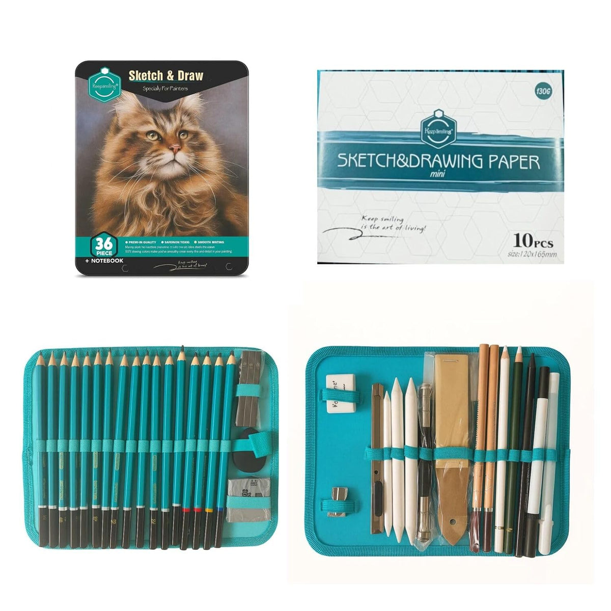 Keep Smiling 36 Sketching Set Pencil Kit Tin Box