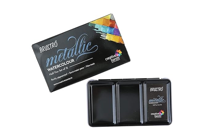 BRUSTRO Metallic Watercolour Set, Half Pans