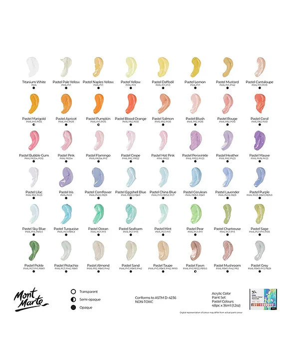 Mont Marte Acrylic Colour Pastel Colours 48 x 36 ml