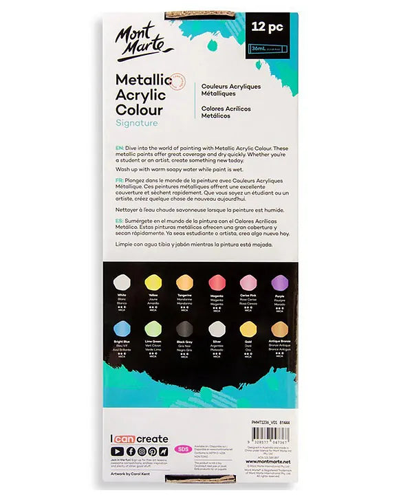 Mont Marte Metallic Acrylic Paint Set 12 X 36 ml