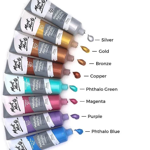 Mont Marte Metallic Acrylic Paint Set 8 X 18 ml