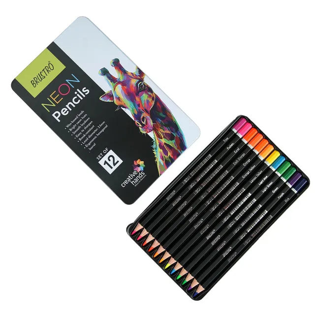BRUSTRO Neon Colour Pencil Set, Tin Box Pack