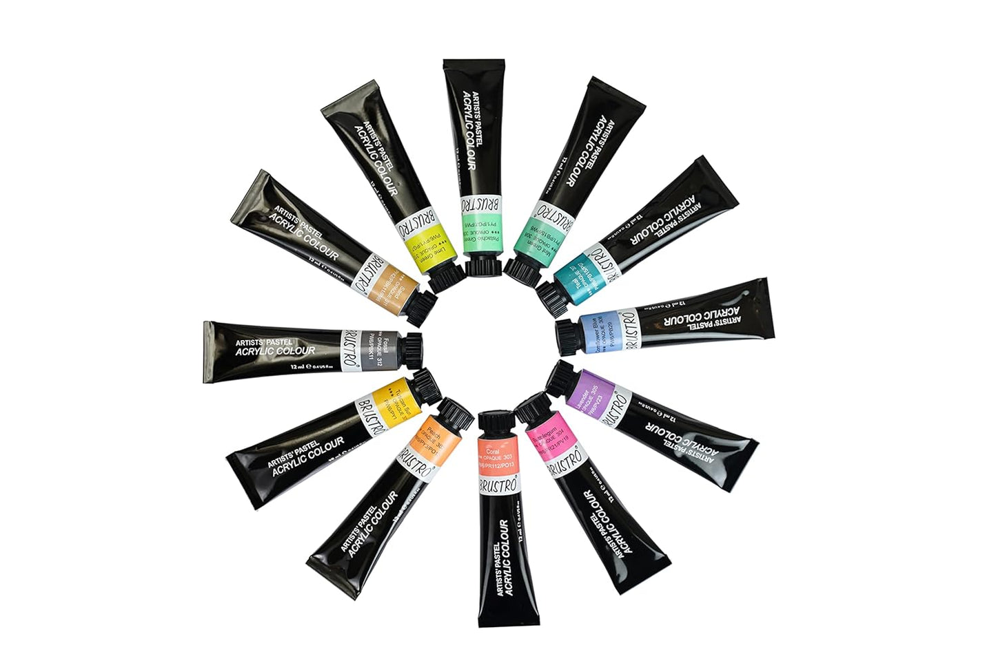 BRUSTRO Artist's Pastel Acrylic Colour Set, 12ml