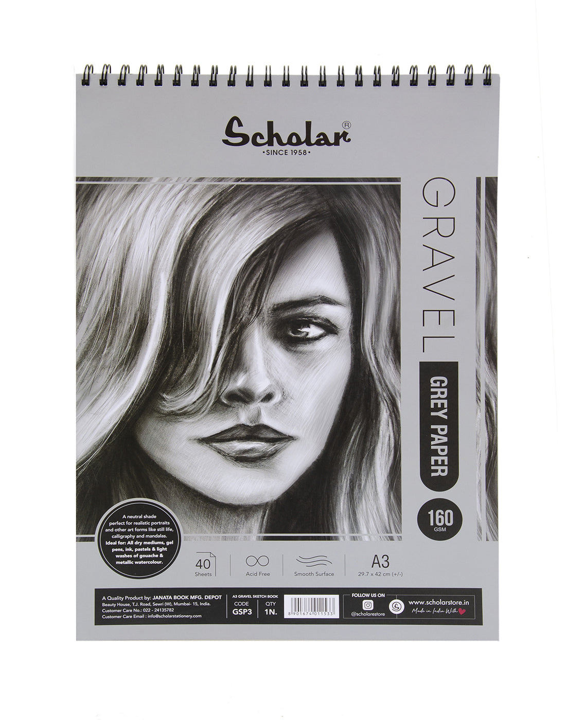 Scholar Grey Paper Gravel Sketch Pad, 160gsm