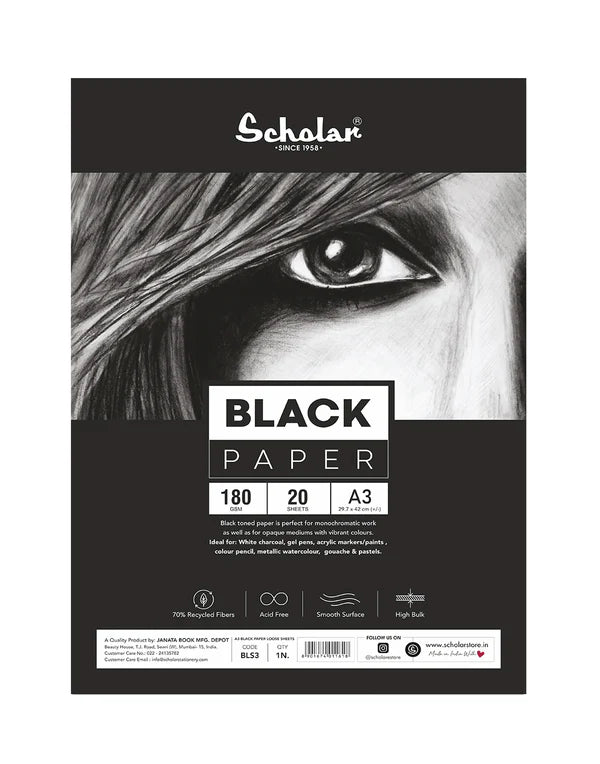 Scholar 180 Gsm Black Paper - Loose Sheets