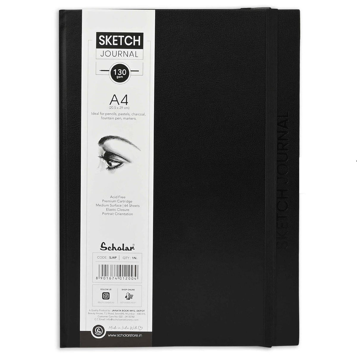 Scholar Sketch Journal – 130 GSM Natural Shade Cartridge Paper, Acid-Free Drawing Book | Hard Texture Leather Cover