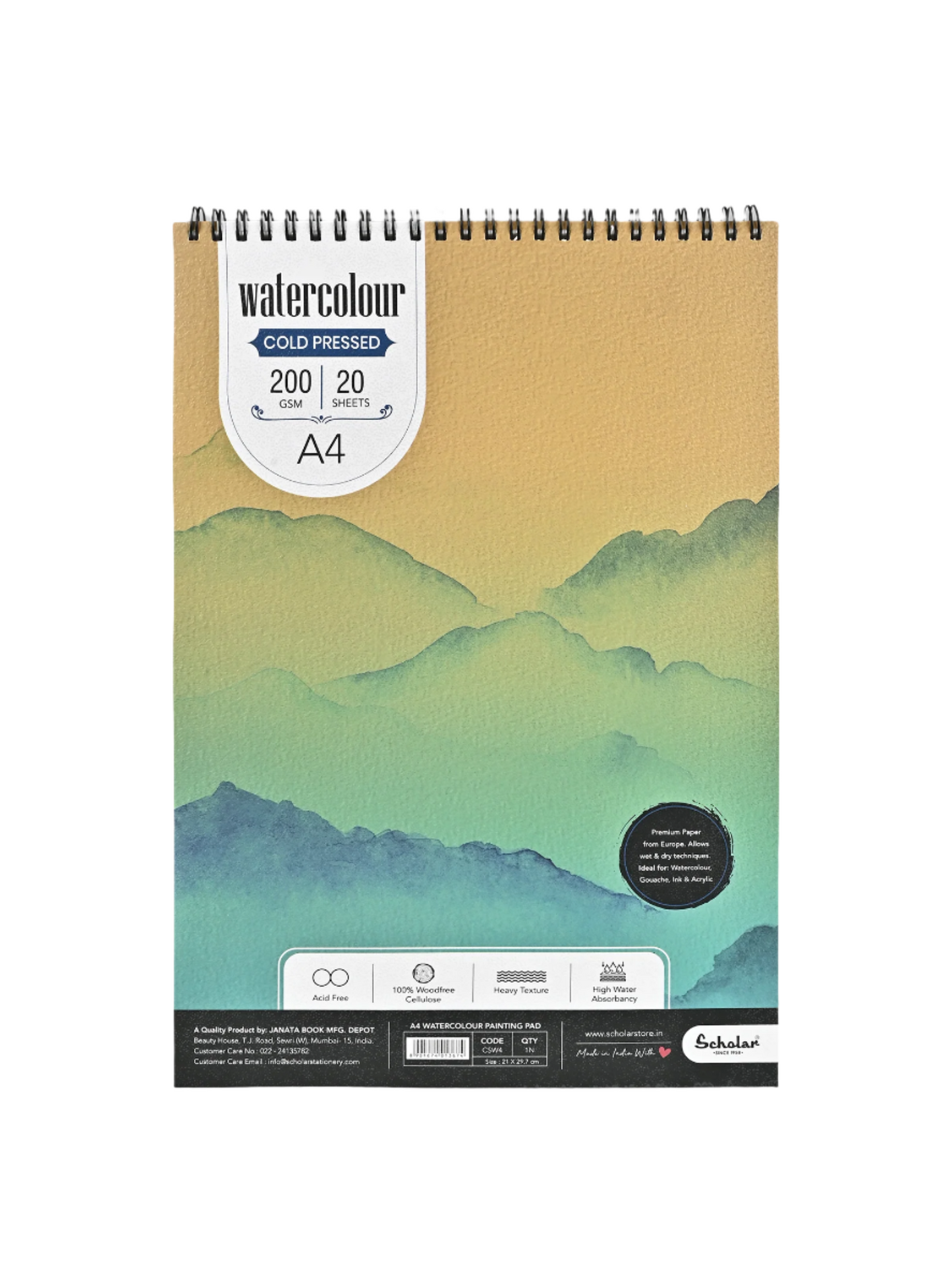Watercolour Cold Pressed Paper Pads – Wire Bound, 200gsm