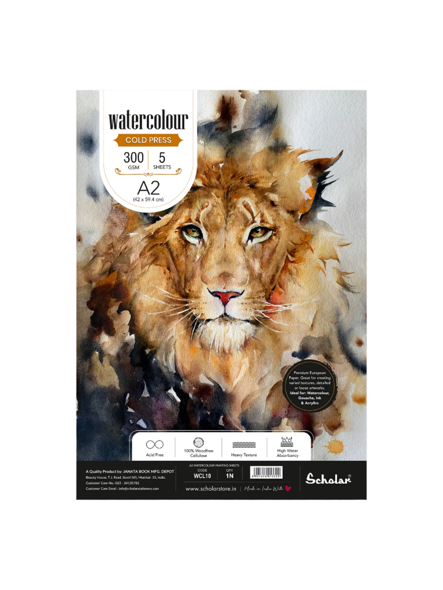 Scholar Watercolour Cold Pressed Paper, Loose Sheets, 300gsm