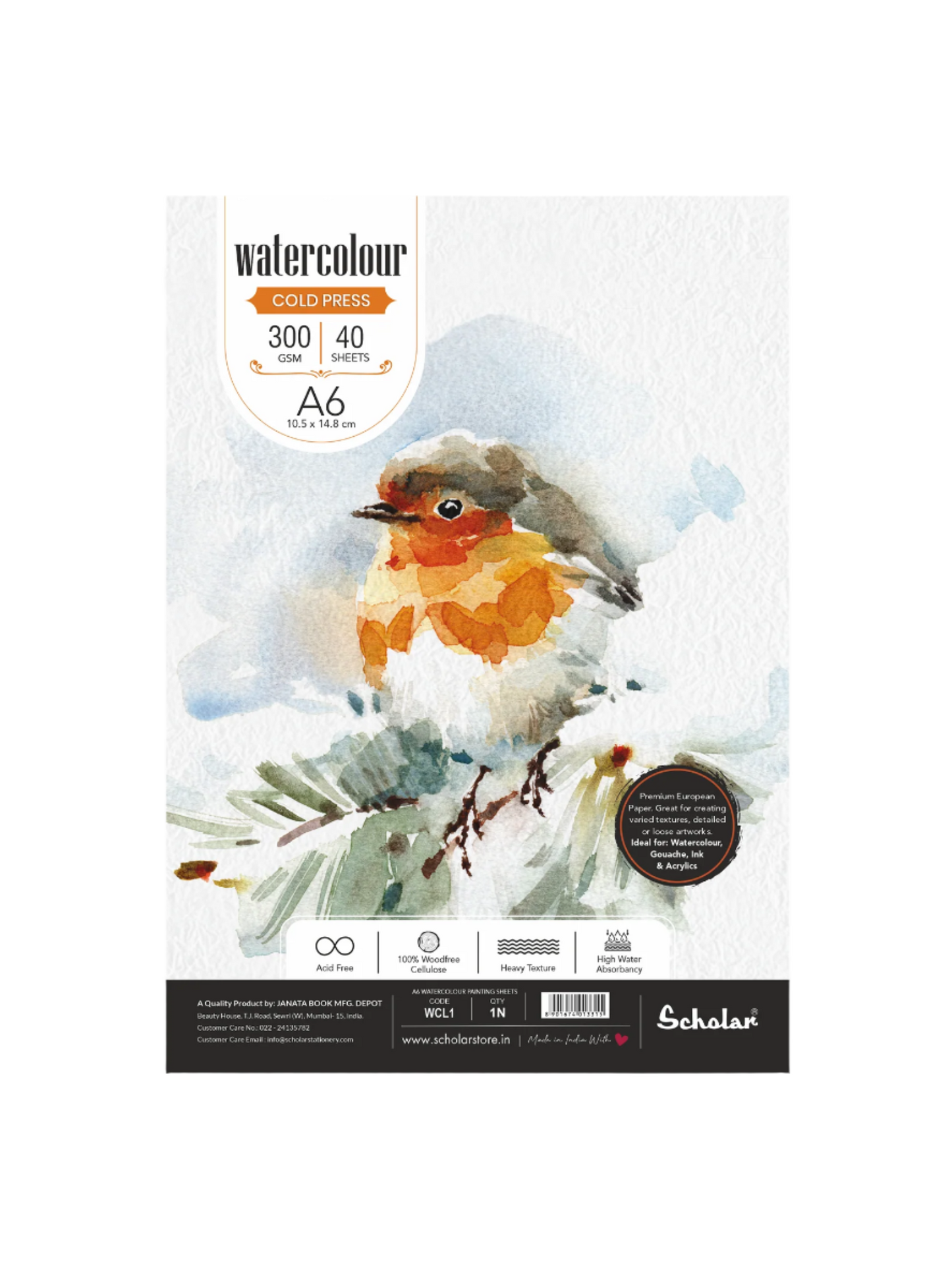 Scholar Watercolour Cold Pressed Paper, Loose Sheets, 300gsm