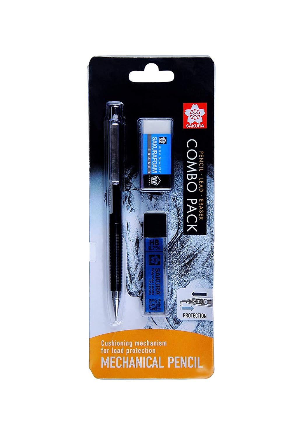 Sakura Cushioning Point Mechanical Pencil Starter set with lead refill and foam eraser