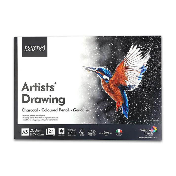 BRUSTRO Artist Drawing Glued Pad, 200 GSM, 24 Sheets