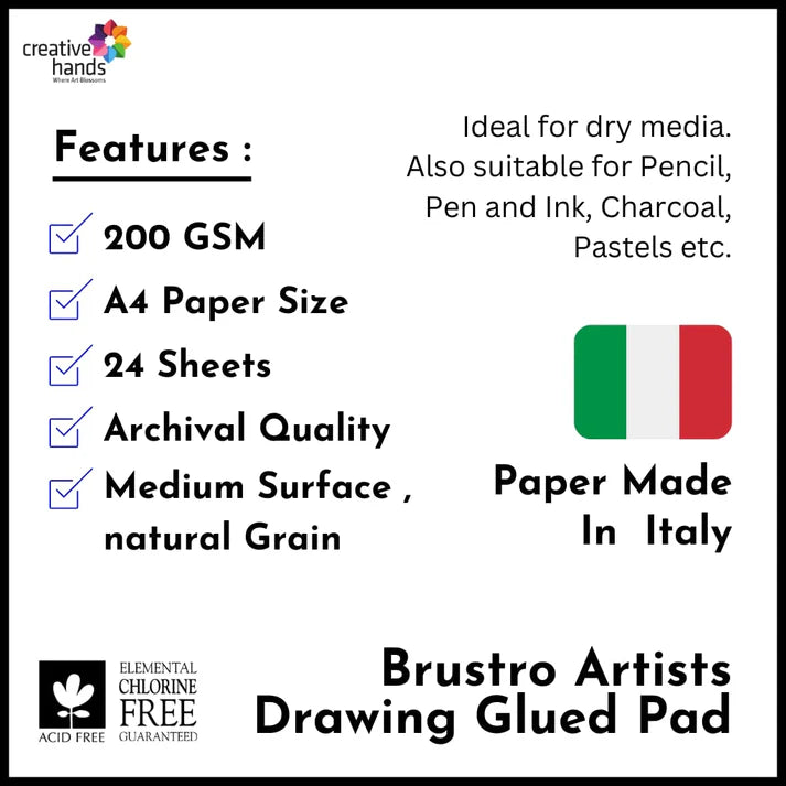 BRUSTRO Artist Drawing Glued Pad, 200 GSM, 24 Sheets