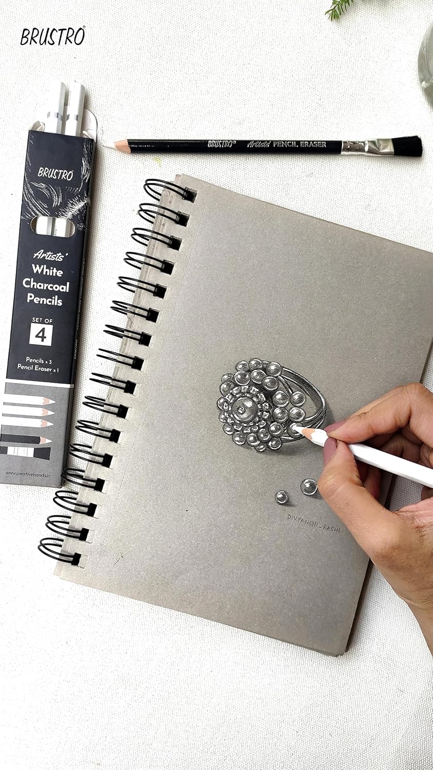 BRUSTRO Artist's White Charcoal Pencil Set