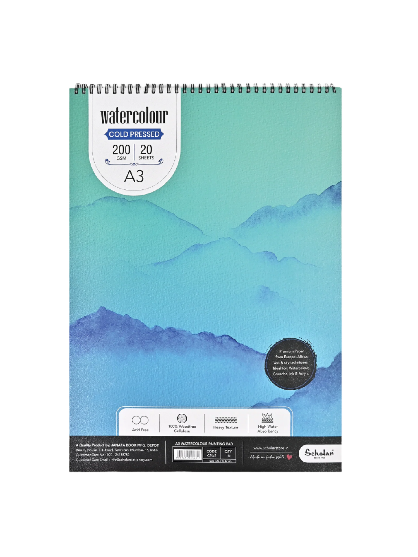 Watercolour Cold Pressed Paper Pads  – Wire Bound, 200gsm