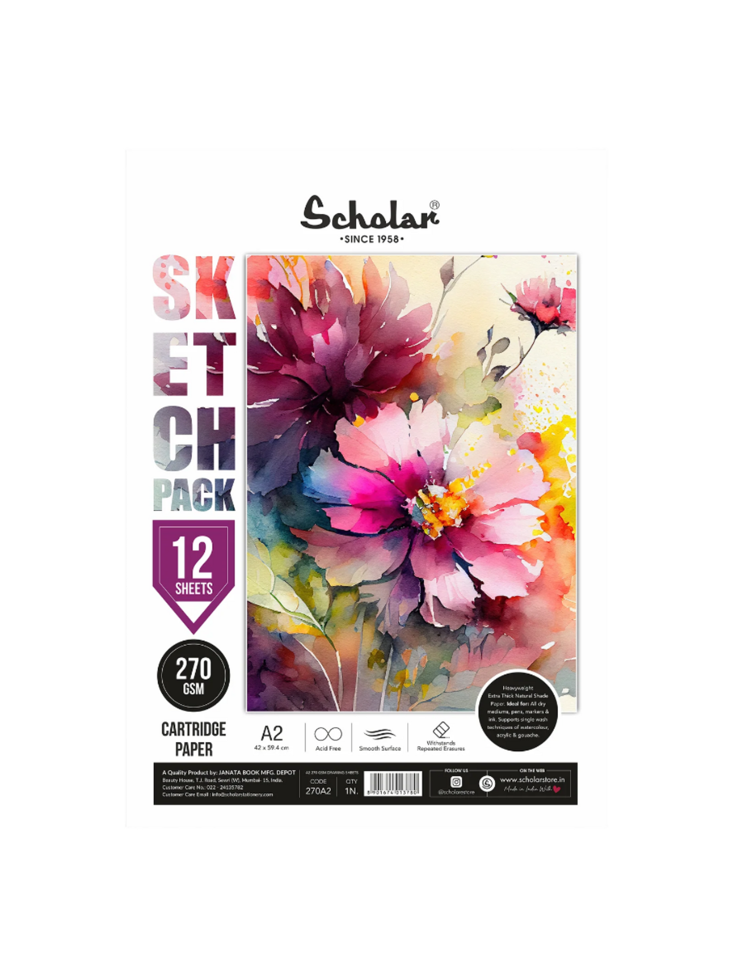 Scholar Skech Pack Cartridge Paper, 270gsm