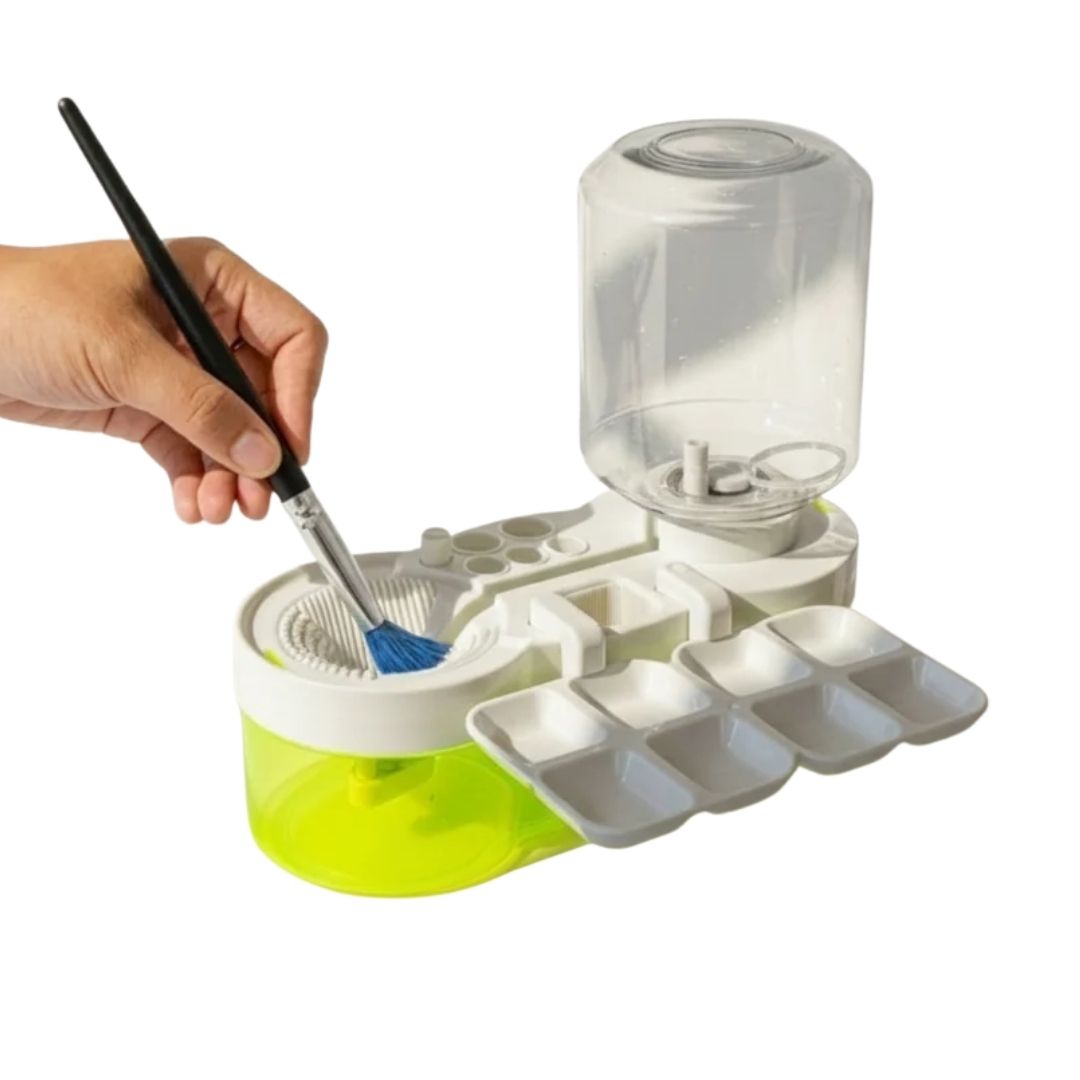 3-in-1 Paint Brush Cleaner | Water Circulation Rinser with Drain, Brush Holder & Paint Palette