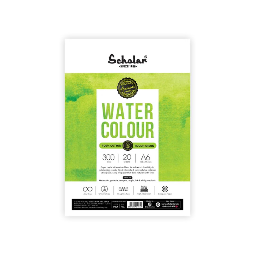 Scholar 300 Gsm Watercolour Paper - 100% Cotton Loose Sheets (Rough)