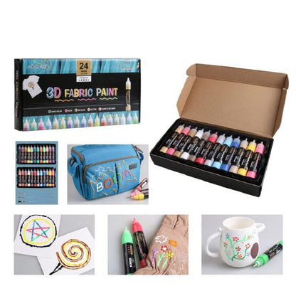 3D Fabric Paint Color Set of 24 Colors with 3 Pcs Nylon Brush Paint for Clothing, Accessories, Glow in the Dark & Vibrant Colour Shades