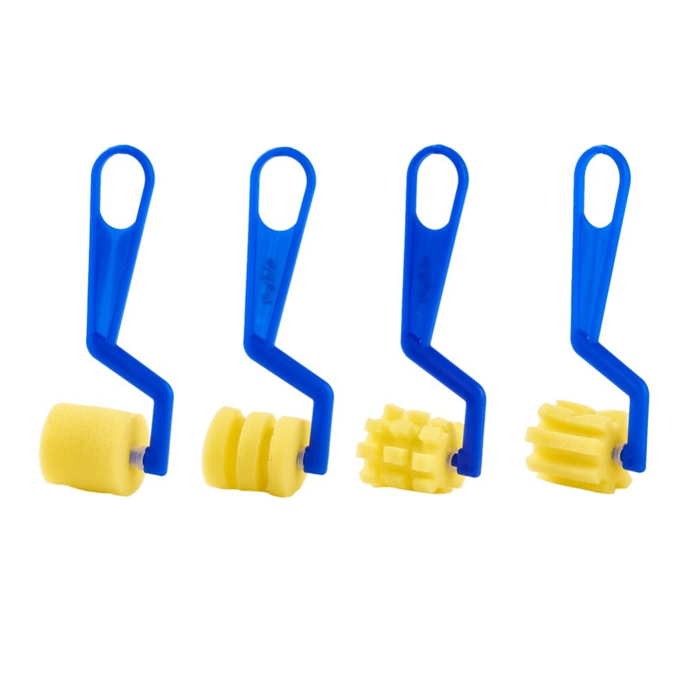4Pc Sponge Blue Plastic Handle Painting Sponge Roller Set