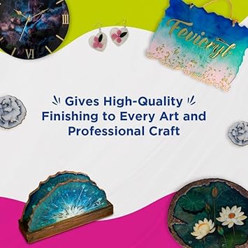 Decorative items with text overlay on a colorful background
